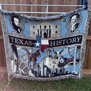Texas History Woven Throw Blanket 62"x54" Lone Star State Decorative Ranch
